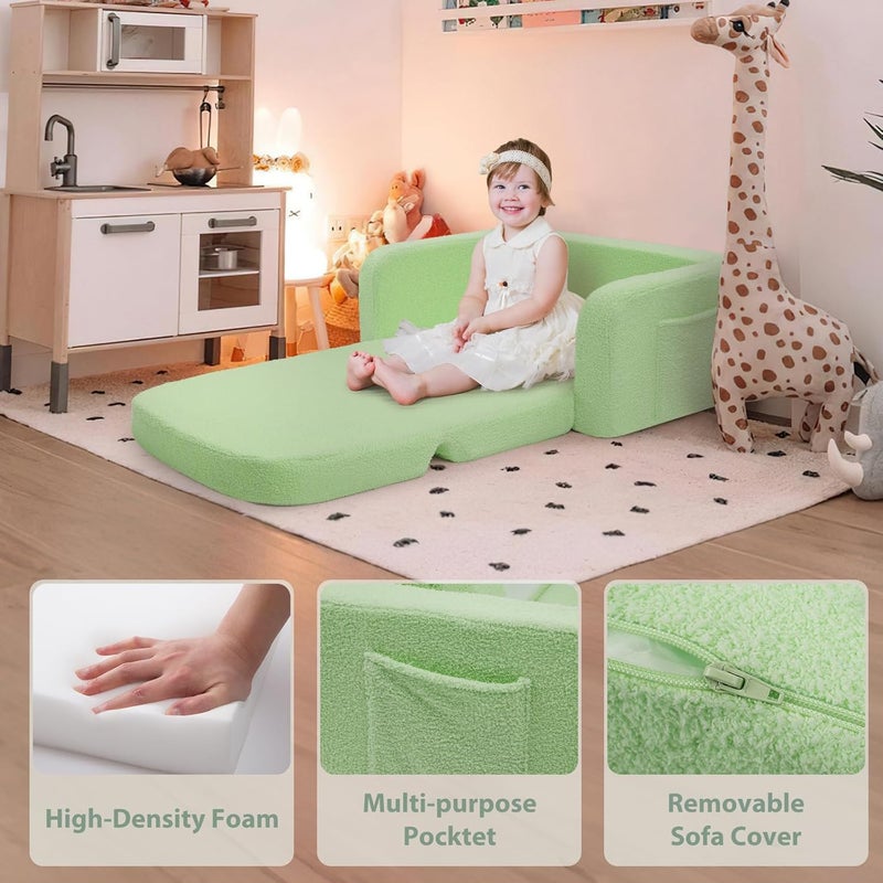 Foryoomi Extra Wide Kids Couch, 2-in-1 Soft Toddler Couch with Blanket, Comfy Toddler Chair, Convertible Sofa, Gifts for Kids Girl Boys, Green - Image 4